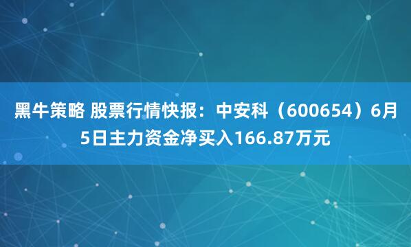 黑牛策略 股票行情快报：中安科（600654）6月5日主力资金净买入166.87万元