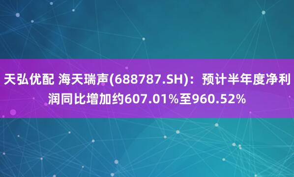 天弘优配 海天瑞声(688787.SH)：预计半年度净利润同比增加约607.01%至960.52%